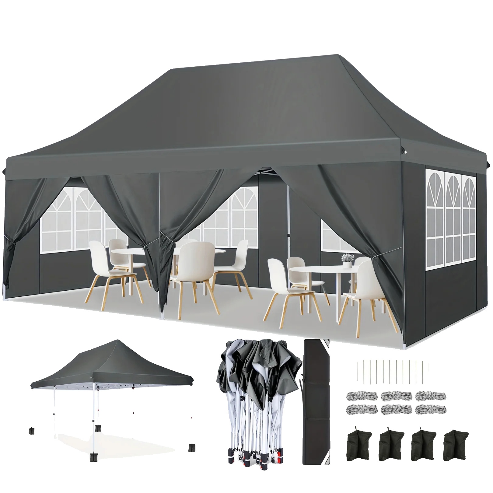 Pop-up Pavillon, Wasserdichtes Material, Höhenverstellbare Einstellungen, Grau