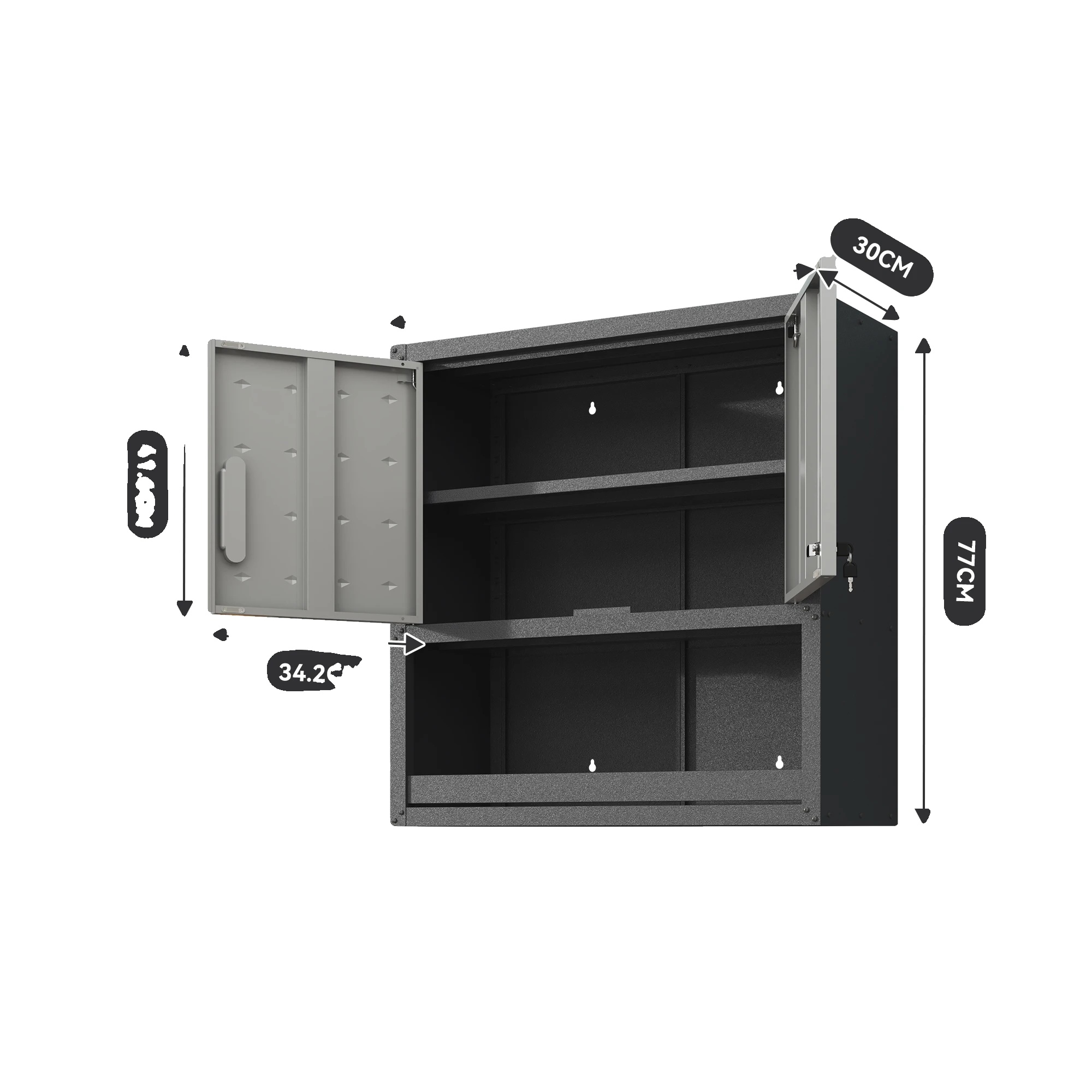Metallwerkzeugschrank, Abschließbares Design, Großzügiger Stauraum, Schwarz Grau