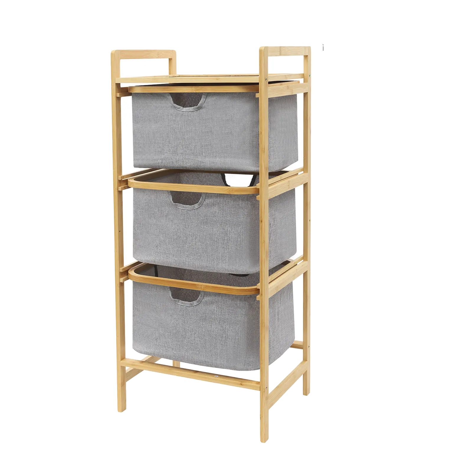3-stufiger Wäschekorb, Platzsparendes Design, Langlebige Bambus-konstruktion, Grau