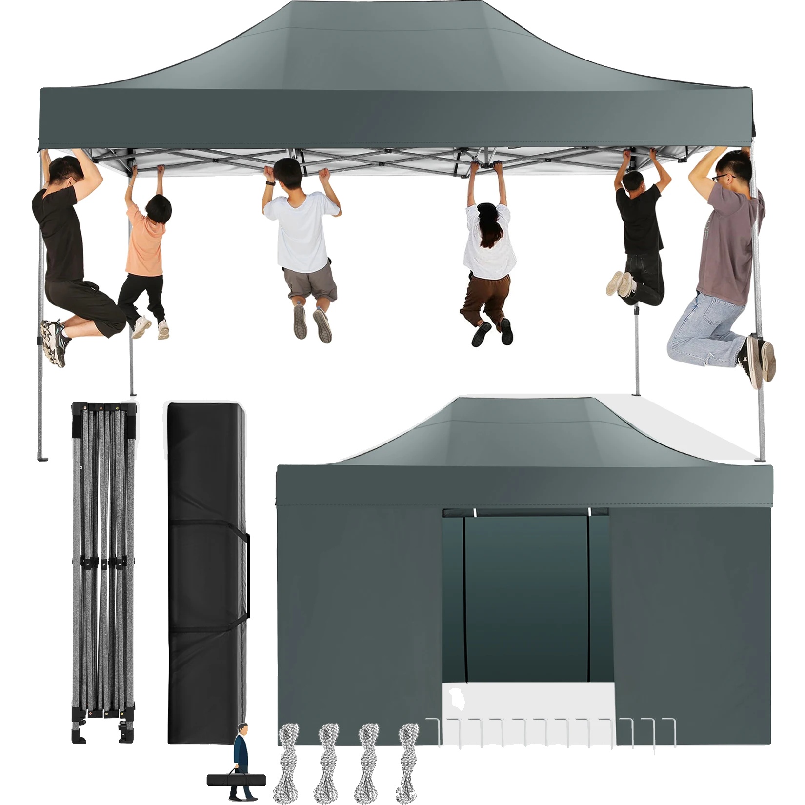 Gazebo Zelt, Wasserdichtes Gewebe, Höhenverstellbar, Grau
