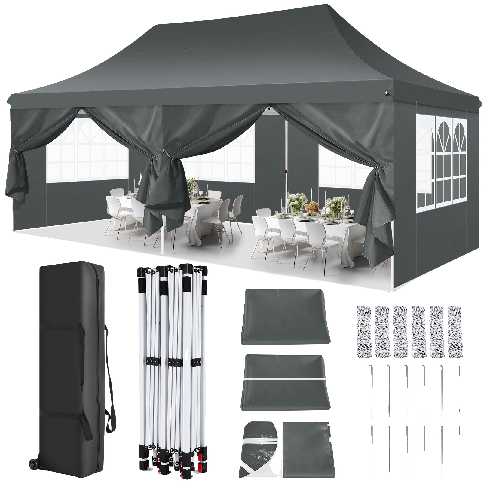 Pop-up Pavillon, Wetterfest, Schnelle Montage, Grau