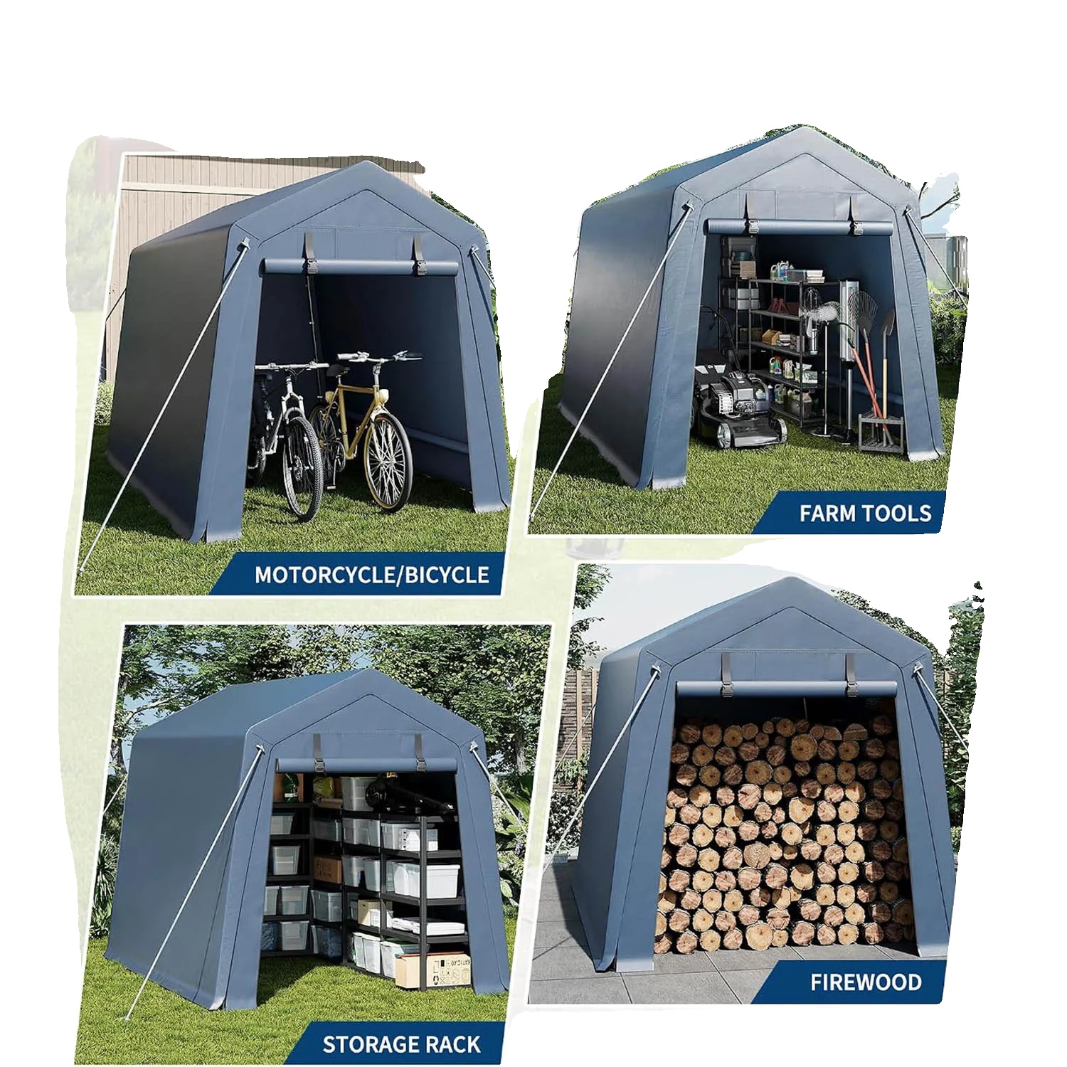 Outdoor-pavillon, Schwerlast Verzinkter Stahlrahmen, Wasserdichte Pe-abdeckung, 6x6 Ft Oder 6x8 Ft Abmessungen, Roll-up Reißverschlusstür, Belüftete