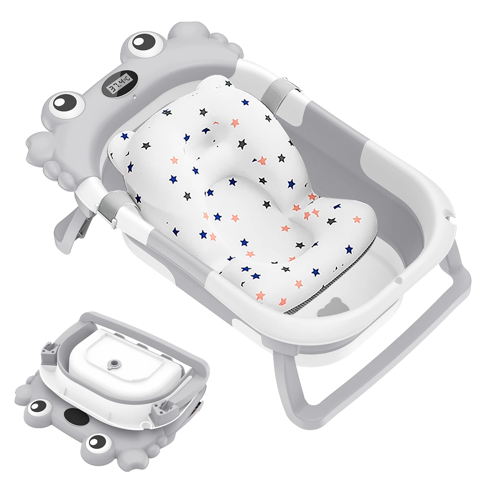 Babybadewanne, Rutschfeste Basis, Integriertes Thermometer, Grau-typ A