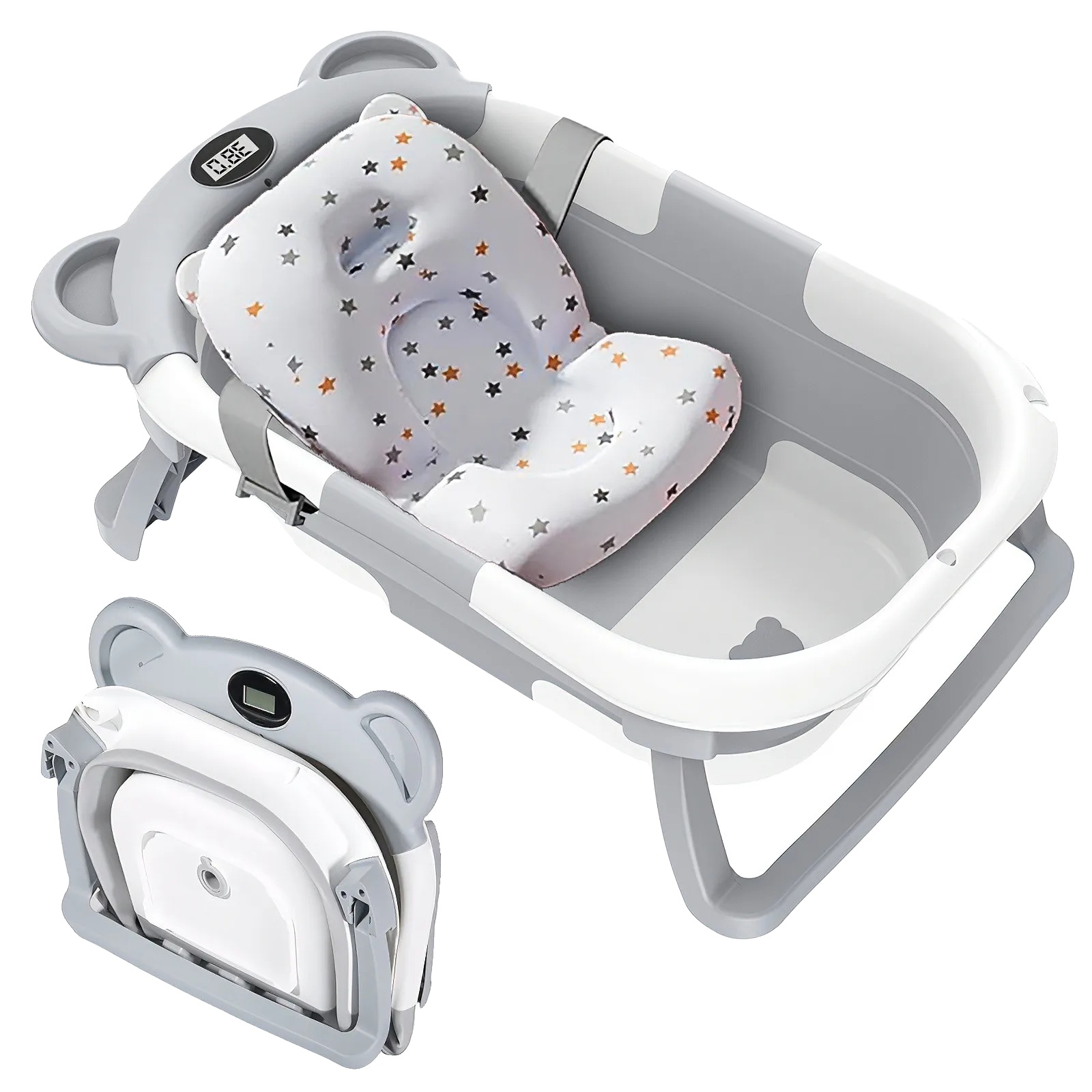 Babybadewanne, Rutschfeste Basis, Integriertes Thermometer, Grau-typ B