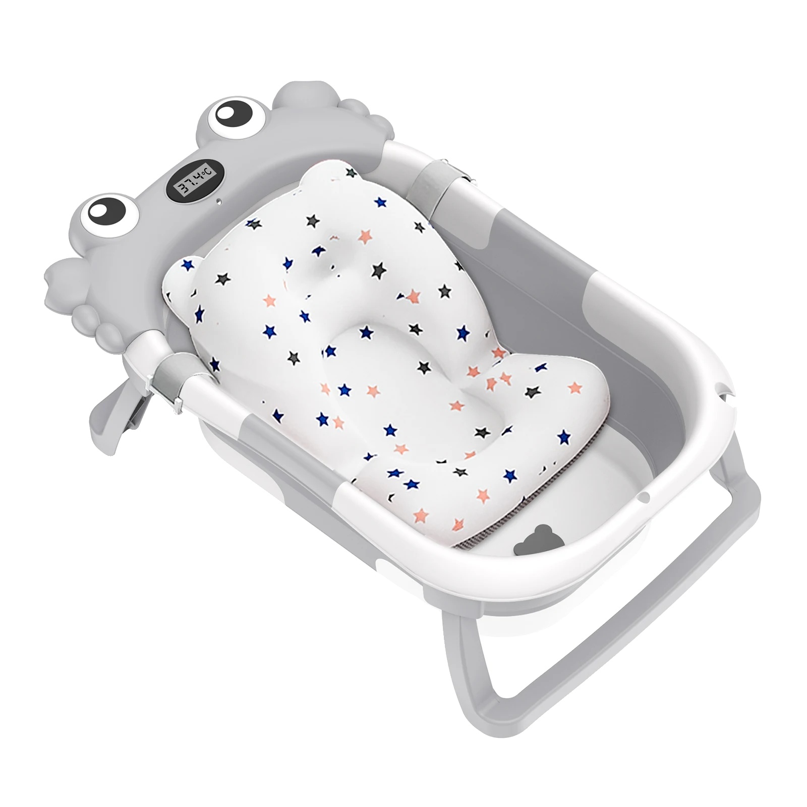 Babybadewanne, Integriertes Thermometer, Platzsparendes Design, Grau
