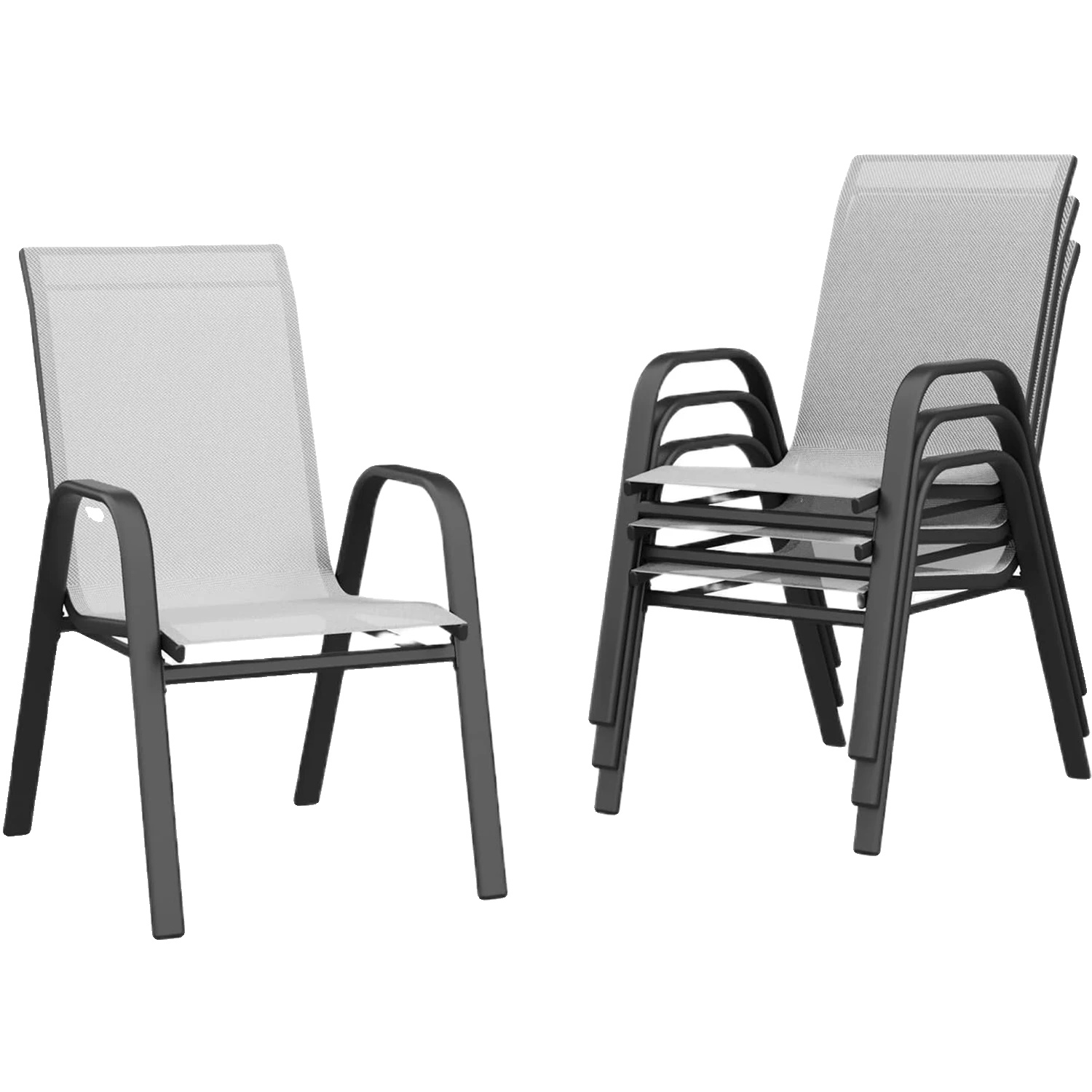 Gartenstühle, Stapelbares Design, Uv-beständig, 4 Stück Grau