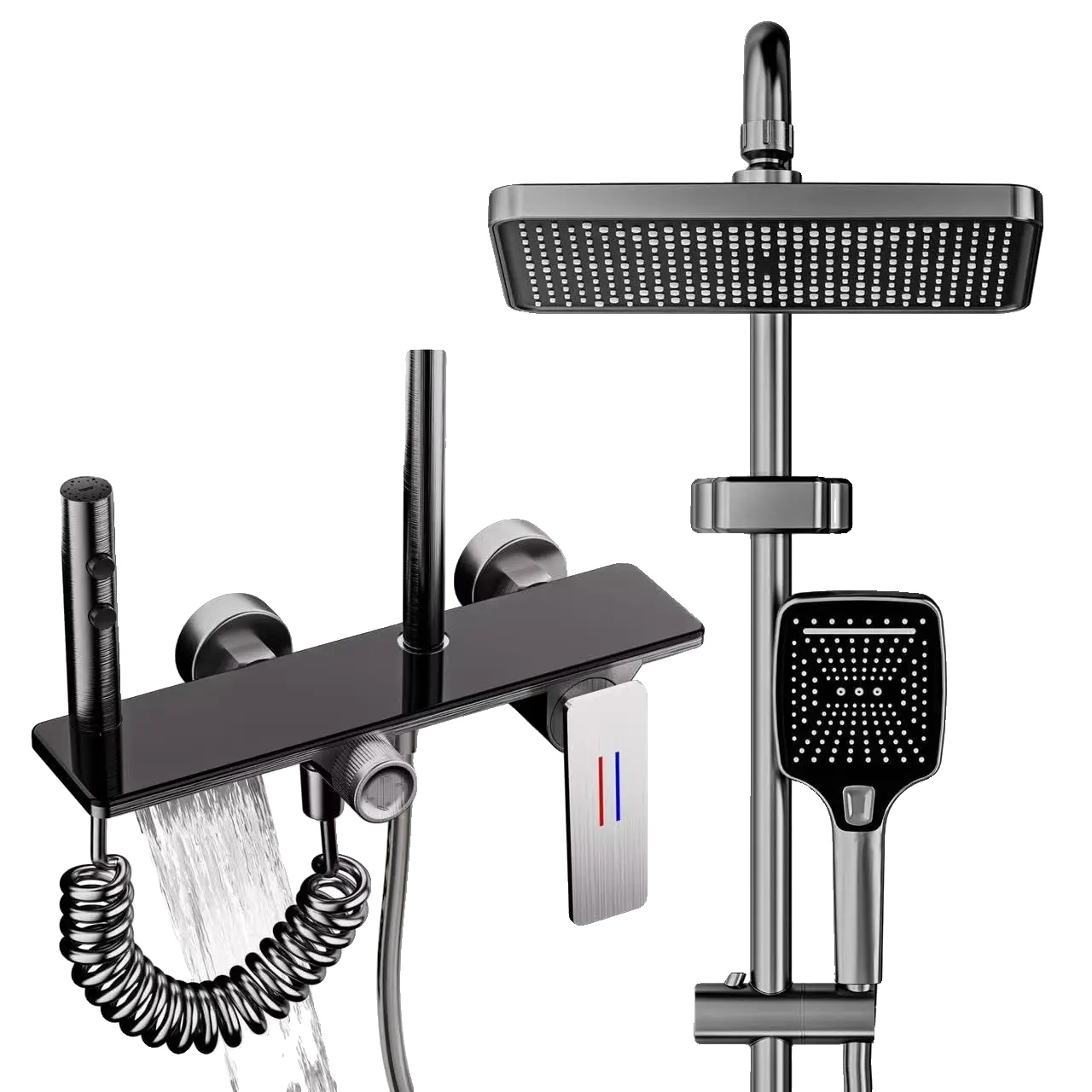 Duschset, Verstellbarer Handheld-sprayer, Hochdruck-duschpistole, Grau