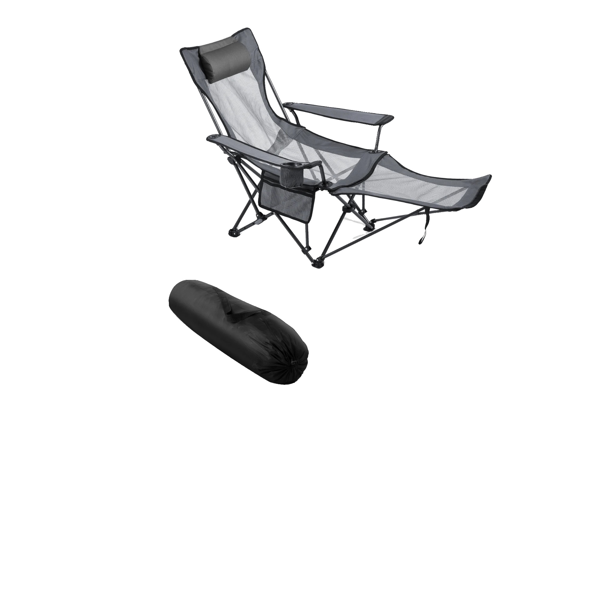 Liegestuhl Für Camping, Verstellbare Positionen, Tragbares Klappdesign, Grau