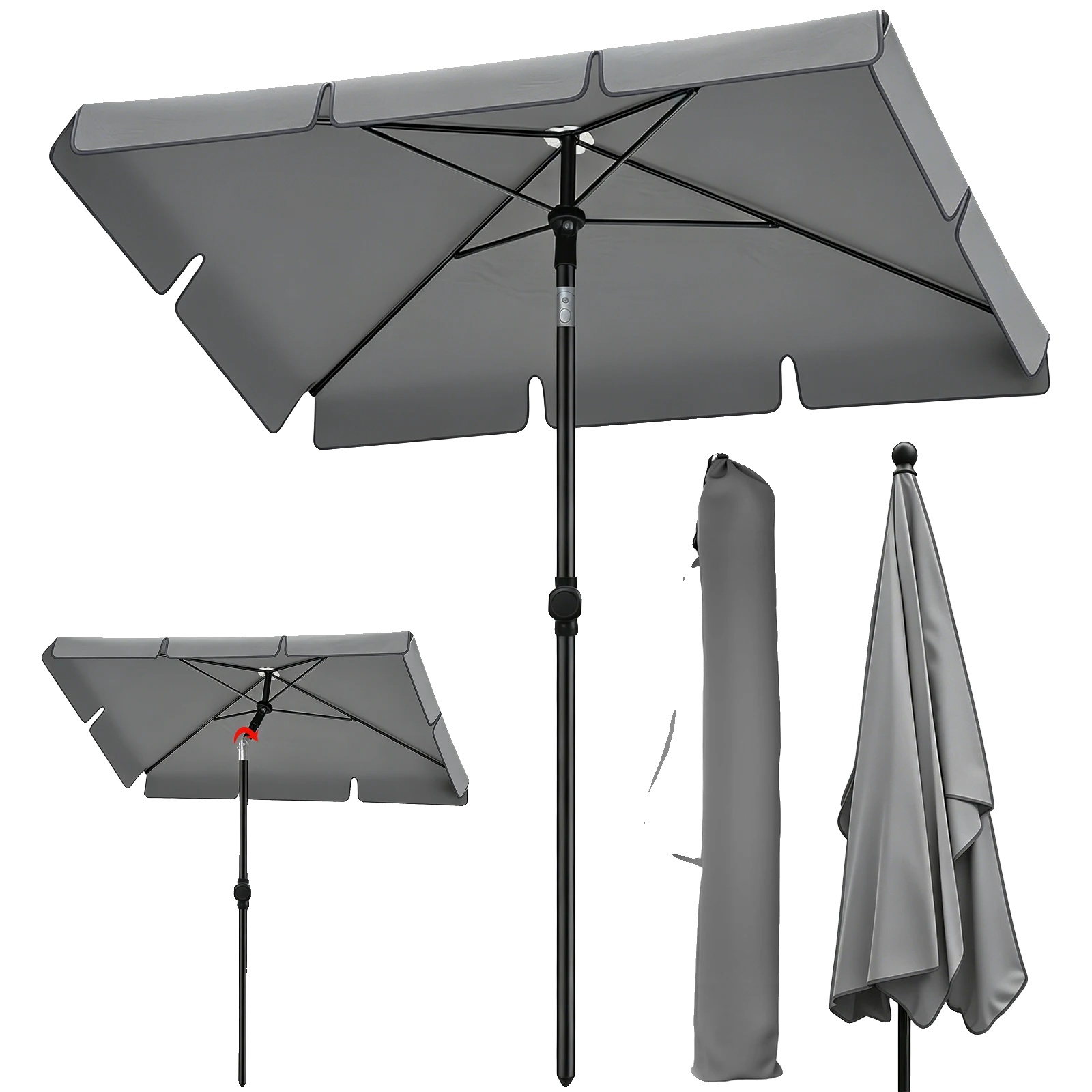 Sonnenschirm, Uv-beständiger Stoff, Verstellbare Neigungsfunktion, Grau-quadrat
