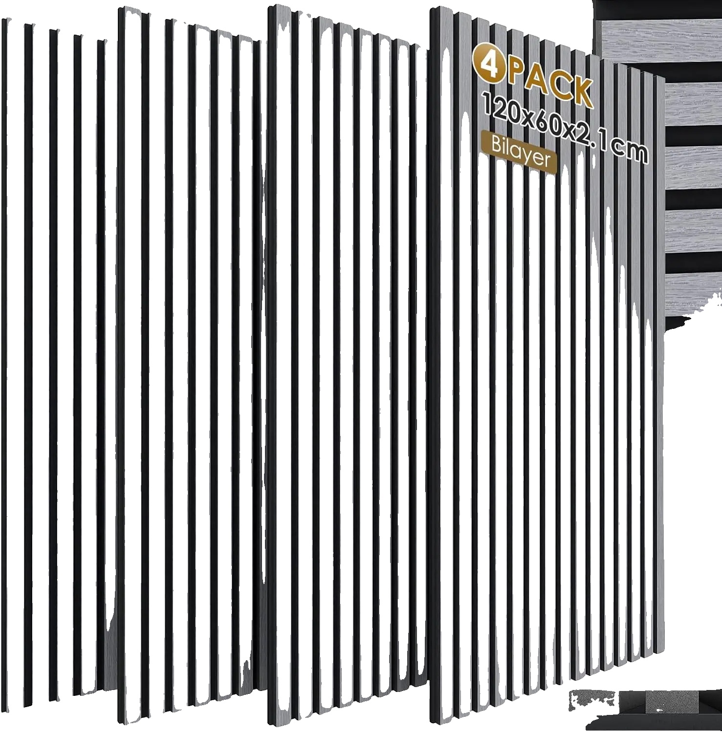 Akustikpaneele, Schallabsorbierendes Holzdesign, Einfache Installation, Graue Eiche 4stk, 120 X 60 X 2.1cm-a