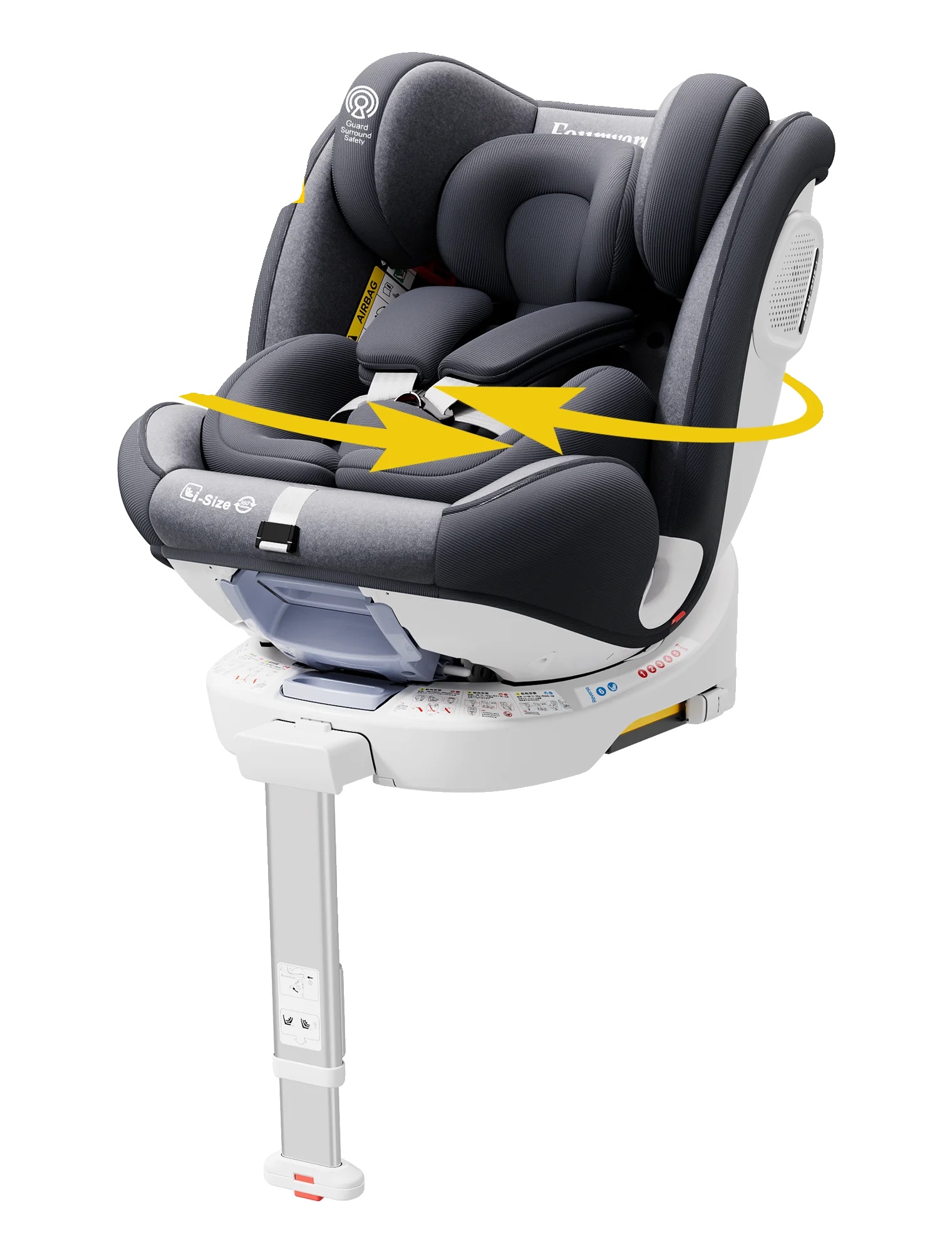 Kindersitz, 360° Drehbar, Isofix-anschluss, Geeignet Für 0-12 Jahre, Maximale Tragfähigkeit 36 Kg, Höhenverstellbares Stützbein
