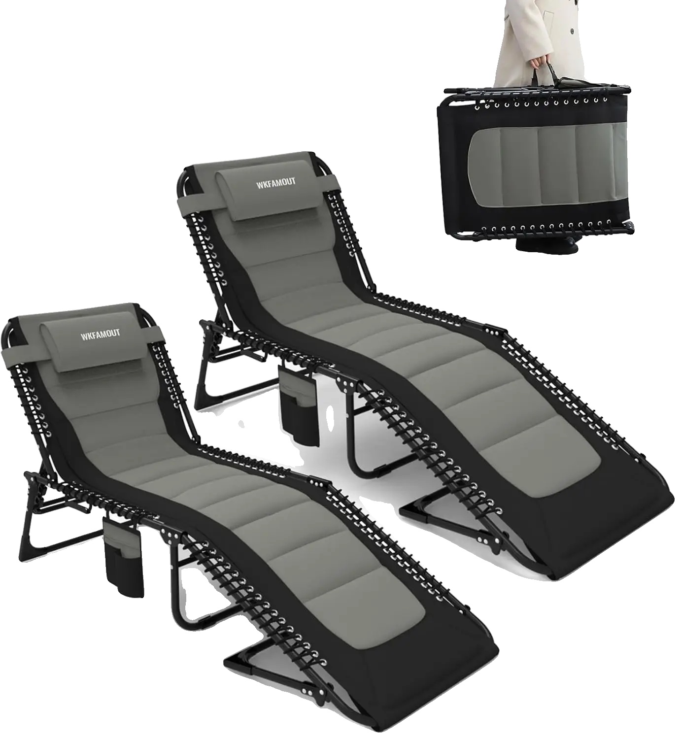 Faltbares Strandbett, 5-stufig Verstellbar, Tragbarer Liegestuhl, 2stk 200x68x35cm
