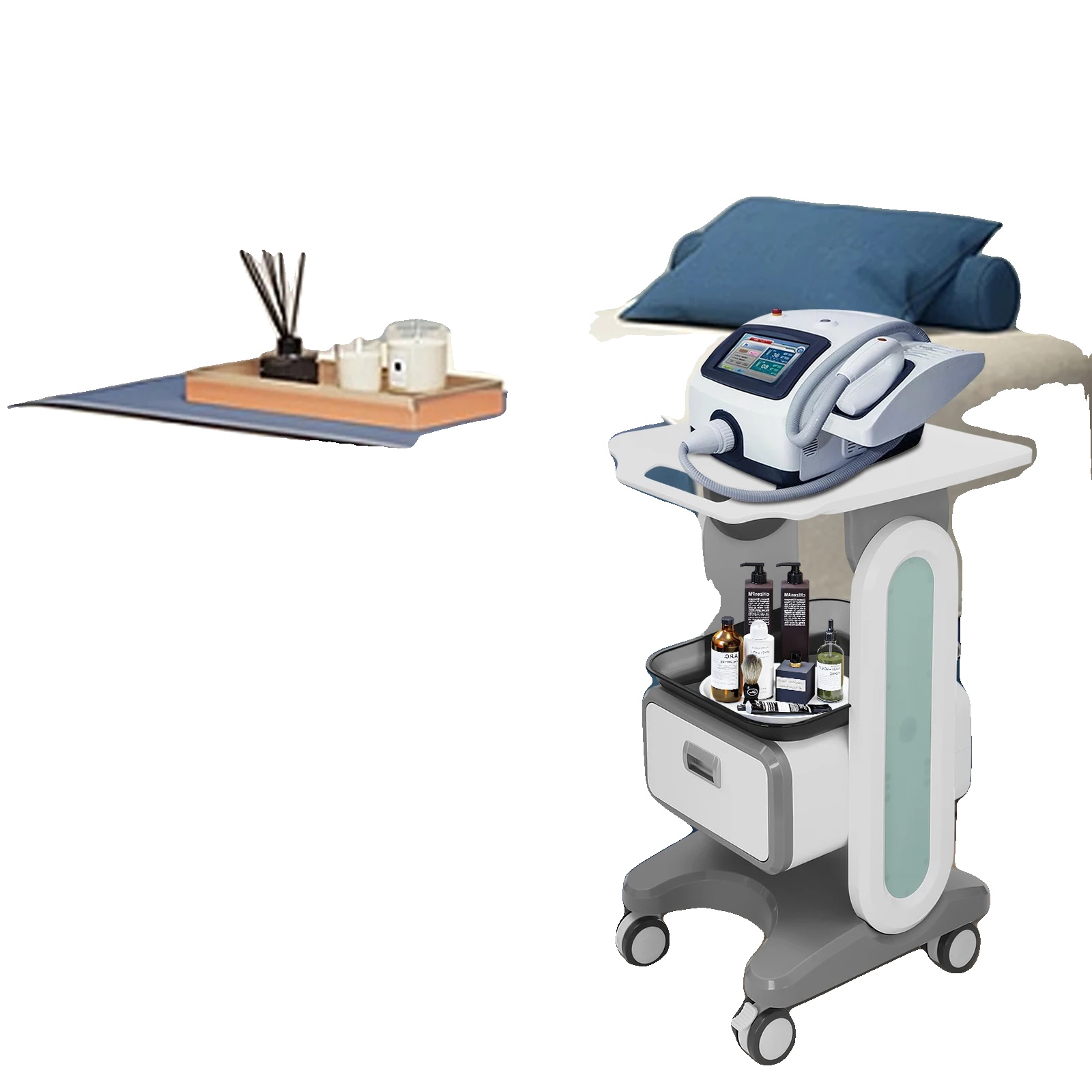 Schönheitswagen, 60 Kg Tragfähigkeit, 4 Universalräder, 1 Schublade, 2 Tabletts, Abmessungen 443676 Cm