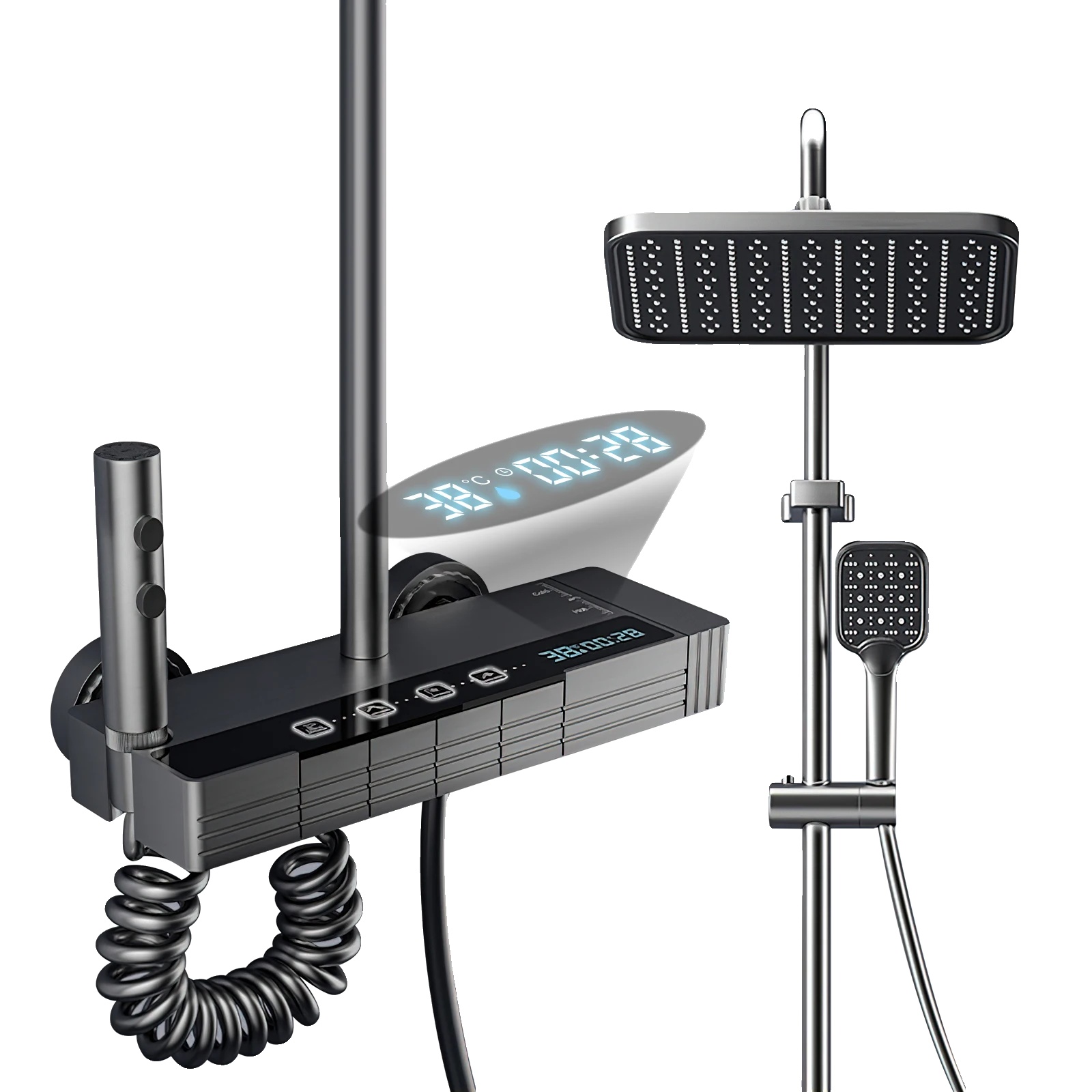 Duscharmatur Set, Led-temperaturanzeige, 4 Duschmodi, Dunkelgrau