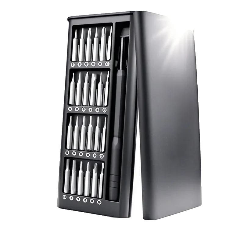 Präzisionsschraubendreher-set, 25 Werkzeuge, Edelstahl, Kompakte Größe 135x65x17mm, Verschiedene Schraubenkopfgrößen, Ergonomischer Kunststoffgriff