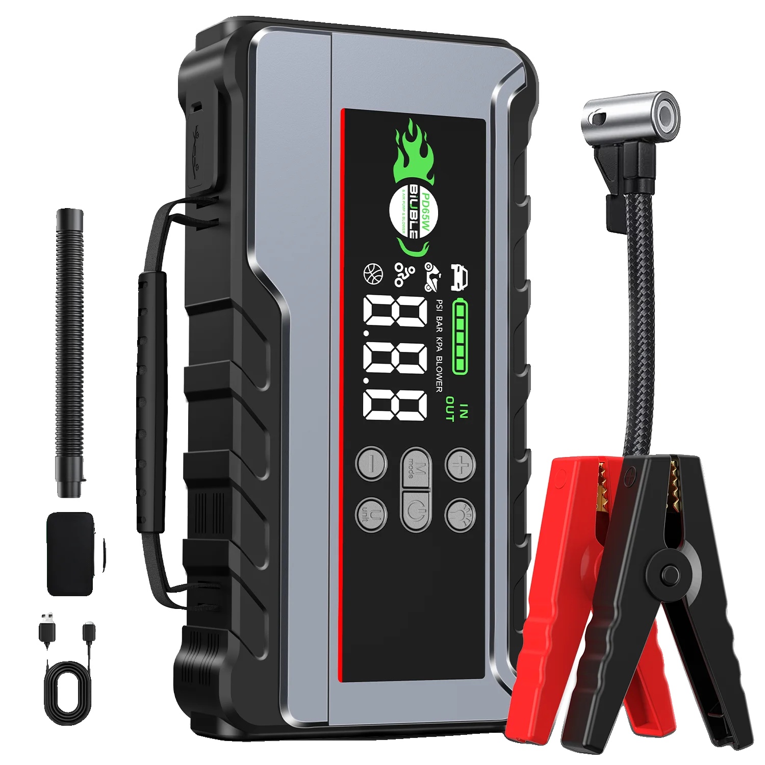 Auto-starthilfe, Tragbarer Luftkompressor, 12v Powerbank, 99.16wh Mit Tasche