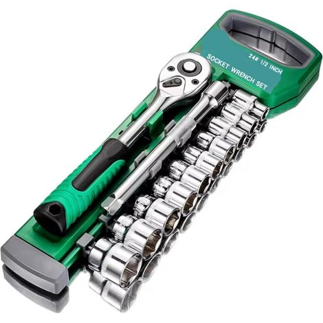 12-teiliger Metrischer Steckschlüsselsatz (8–24 Mm) Mit 1/2"-schnellspannratsche, 24 Zähnen Und 12,7 Cm Verlängerung, Aus Hochwertigem Chrom-vanadium-stahl, Rostbeständig