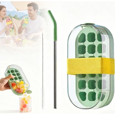 2-in-1 Tragbare Eisflasche Mit Integriertem Eiswürfelbehälter Und Wasserflasche, Kontaktlos, Leicht Zu Transportieren, Ideal Für Sommerurlaube (grün)