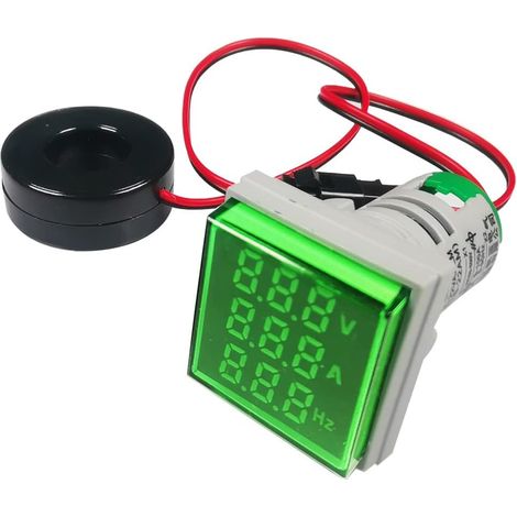 22-mm-wechselspannungs- Und Stromprüfer, Wechselstrom-voltmeter 60–500 V/1–100 A/0–99 Hz, Amperemeter, Frequenzmesser Mit 3-stelliger Led-anzeige, Multifunktions-multimeter-panel (grün, Quadratisch)