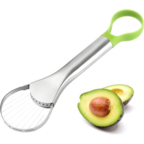 3-in-1 Avocadoschneider, Avocadoschäler Und -entkerner Aus Edelstahl, Multifunktionaler Avocadoschneider, Löffel Und Entkerner, Küchenutensil Mit Grünem Kunststoffgriff