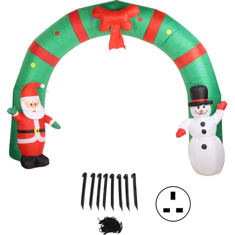 Aufblasbarer, Mit Leds Beleuchteter Weihnachtsbogen Mit Weihnachtsmann Und Schneemann Für Die Gartendekoration Auf Terrasse Und Terrasse, Uk-stecker 100–240 V