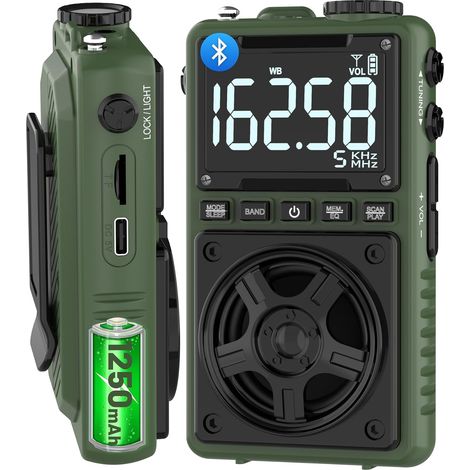 Bluetooth-am/fm-kurzwellenradio Mit Noaa-wetterwarnung, Wiederaufladbares Taschenradio Mit 1250 Mah Akku Für Optimalen Empfang, 5-w-lautsprecher, Digitaltuner Und Kopfhörer Im Lieferumfang Enthalten,