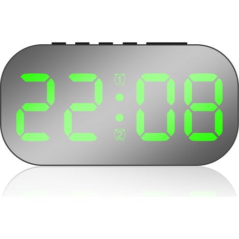 Digitaler Radiowecker Mit Spiegel – 3 Helligkeitsstufen, Usb- Und Usb-c-ladeanschlüsse – Ideal Für Schlafzimmer Und Nachttisch – Grün