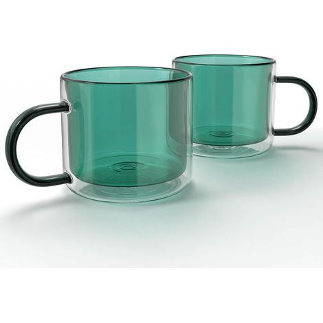 Doppelbecher-set, Zwei Kaffee-, Tee- Und Milchgläser Mit Henkel, Isolierter Espressobecher, 30 Cl (grün)