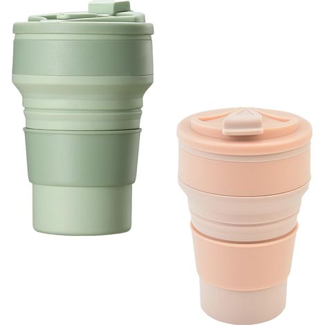 Faltbarer Silikonbecher (2 Stück), 500 Ml, Faltbarer Kaffeebecher, Wiederverwendbarer Reisebecher, Ideal Für Picknicks, Camping, Wandern Und Reisen. Farben: Grün Und Rot