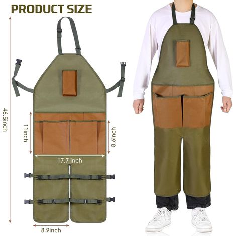 Gartenschürze, Verstellbare Beine, Wasserdicht, Mit 6 Abnehmbaren Taschen, Olivgrün, Verstellbarer Schnalle. Ideal Für Gartenarbeit, Holzarbeiten, Töpfern, Grillen, Kochen, Malen Und Vieles Mehr.
