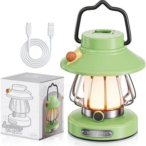 Grüne, Wiederaufladbare, Schneckenförmige Campinglampe Für Kinder – Usb-c + 3-farbig Dimmbare Led – Nachtlicht Für Kinder / Outdoor-abenteuerlampe / Notlicht