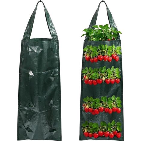 Hängebeutel Für Erdbeeren, Tomaten Und Kräuter - Vertikale Pflanzenstütze Mit 8 Löchern - 2er-pack - Für Den Außenbereich.
