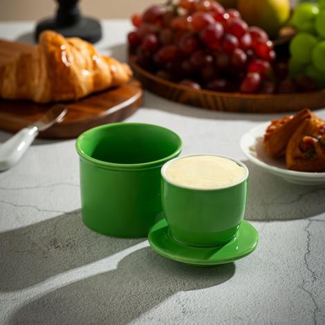 Keramische Butterdose, Französische Butterdose Mit Deckel, Butterbehälter Geeignet Für Küche Und Inneneinrichtung, Grün.