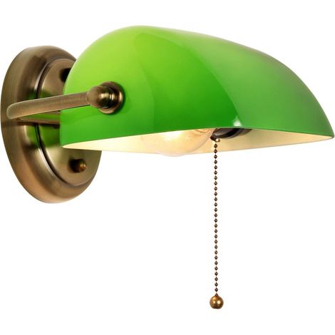 Klassische Europäische Vintage-wandleuchte Aus Grünem Glas Mit Verstellbarem Retro-schirm Und Zugkettenschalter Für Bücherregal, Schlafzimmer Oder Flur (leuchtmittel Nicht Enthalten)