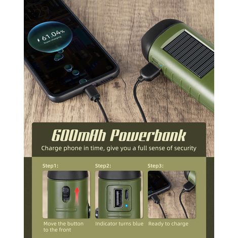 Kompakte, Per Usb Aufladbare, Solarbetriebene Taschenlampe Mit Led, Tragbare Überlebenstaschenlampe, Schnellwechsel-dynamo-taschenlampe Für Outdoor-aktivitäten Und Sport