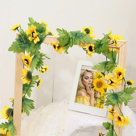 Künstlicher Sonnenblumenkranz (2er-set), Sonnenblumengirlande Aus Seide, Künstliche Blumen, Grüne Blätter, Stoffblumen, Künstliche Sonnenblumengirlande Für Hochzeiten, Tischdekorationen, Heimdekoratio