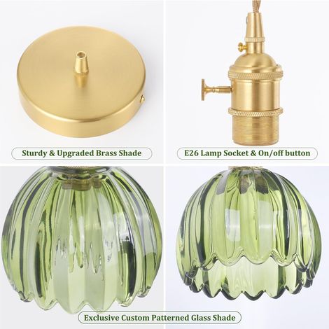 Mini-pendelleuchte Mit Grünem, Tulpenförmigem Glasschirm, Vintage-pendelleuchte Aus Messing, Verstellbare Pendelleuchte Für Kücheninsel, Esszimmer, Flur