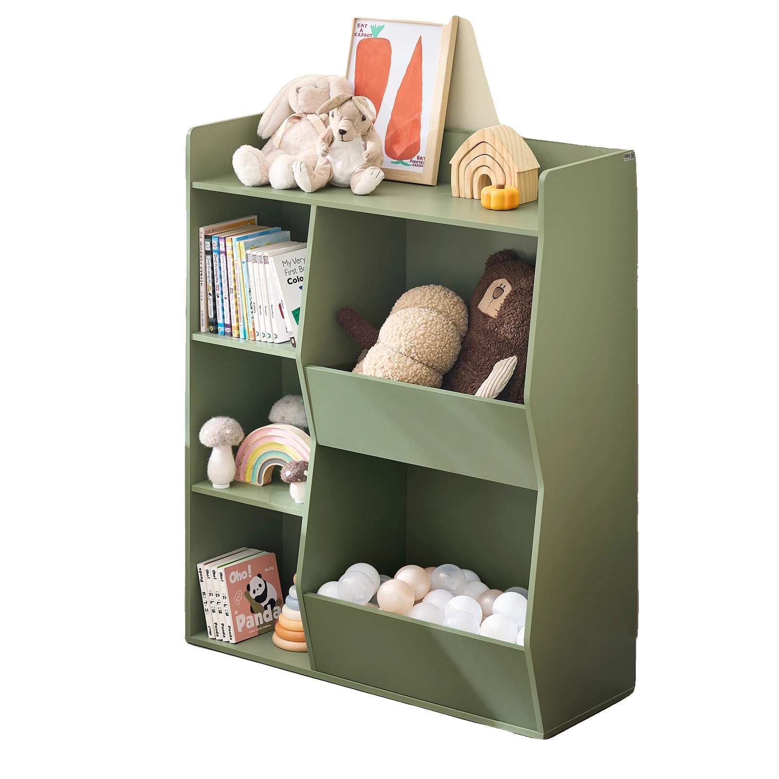 Kinderbuchregal, 5 Offene Fächer, Stabil Und Langlebig, Armeegrün