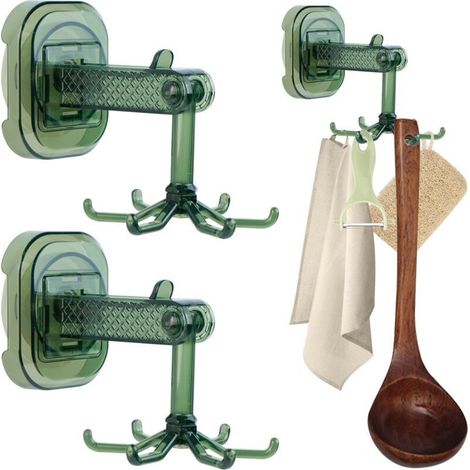 Sechszackiger Saugnapfhaken Mit Saugnapf, Abnehmbarer Haken Aus Robustem Kunststoff (grünes 3-teiliges Set)