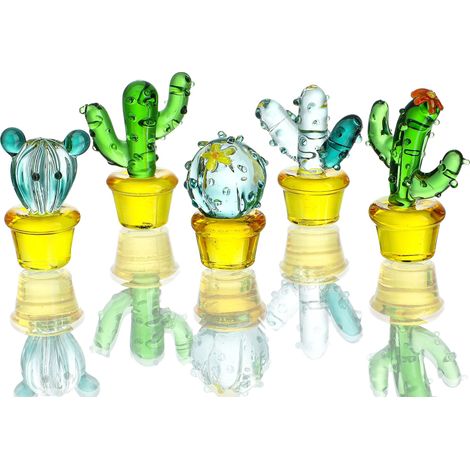 Set Aus 5 Mundgeblasenen Künstlichen Glaskakteen, Wüstenpflanzen, Sammlerstücke, Tischdekoration