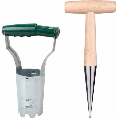 Set Mit 2 Blumenzwiebelpflanzwerkzeugen Mit Holzgriffen – Gartenwerkzeug Für Sukkulenten, Blumenzwiebelpflanzer – Größe: 2 Stück, Von Debuns