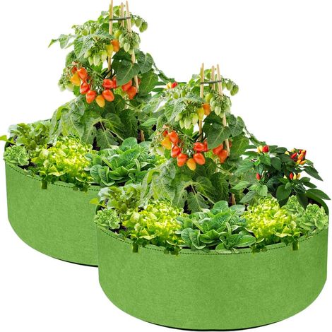 Set Mit 2 Pflanzsäcken À 57 Liter (15 Gallonen) – Runde, Erhöhte Blumentöpfe Aus Strapazierfähigem Stoff – Pflanzgefäße Aus Vliesstoff – 20 X 60 Cm
