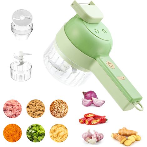 Set Mit 4 Tragbaren Elektrischen Gemüseschneidern, Neuer Elektrischer Zerkleinerer 2022, Kabelloser Küchenhelfer Für Knoblauch, Paprika, Chilischoten, Sellerie, Ingwer Und Fleisch Mit Bürste, 1 Stück