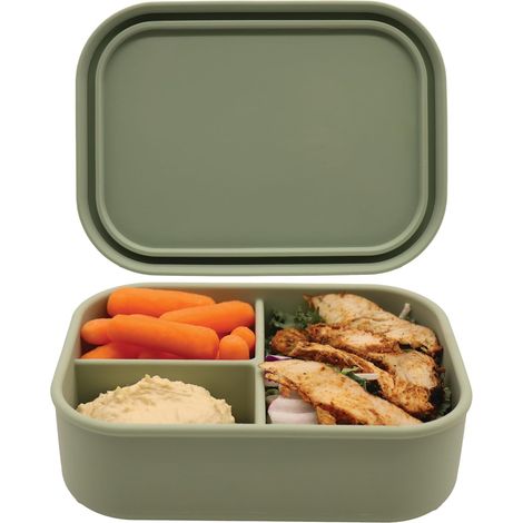Silikonhandtuch – 3 Fächer – Bpa-frei – Auslaufsicher – Spülmaschinen- Und Mikrowellengeeignet – Ideal Für Arbeit, Reisen Und Kochen – (grün)