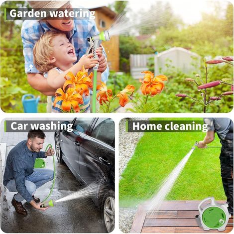 Teleskop-gartenschlauchaufroller, 14 M Langer Tragbarer Gartenschlauchaufroller Mit 7 Verschiedenen Düsen, Zum Bewässern Des Gartens, Waschen Des Autos Und Waschen Von Haustieren (grün)