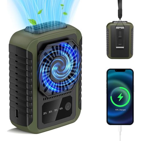 Tragbarer Hüftventilator – 6000 Mah Akku – 20 Stunden Akkulaufzeit – 3 Geschwindigkeitsstufen – Clip-befestigung Und Tragbar – Ideal Für Den Einsatz Im Freien, Beim Sport Und Auf Baustellen (grünfläch