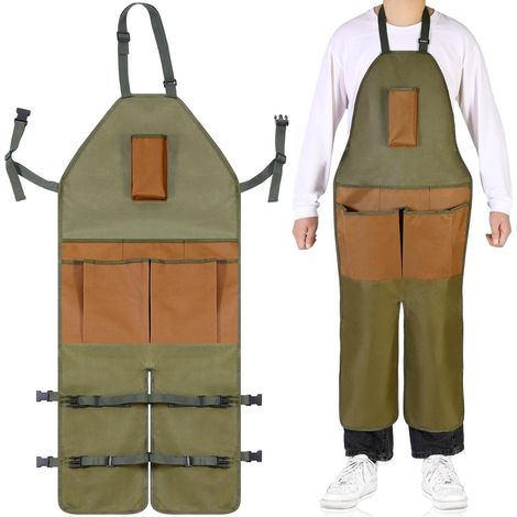 Wasserdichte Gartenschürze Mit Verstellbaren Beinabschlüssen, Verstellbarem Schnallenverschluss, Olivgrün, Ideal Für Gartenarbeit, Holzarbeiten, Kochen, Grillen, Cafés Und Malen.