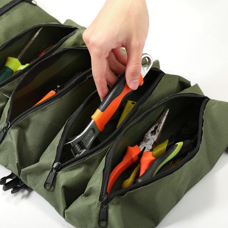 Werkzeugtasche Zum Aufrollen, Robuster Werkzeugorganizer, Tragbare Aufbewahrungstasche, Wasserdichte Oxford-stofftasche Mit Reißverschluss Für Männer, Mechaniker, Elektriker, Reparaturfachleute, Grün