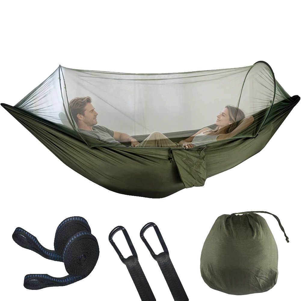 Hängematte, Integrierter Moskitonetz, Langlebiges Polyester Material, Armeegrün