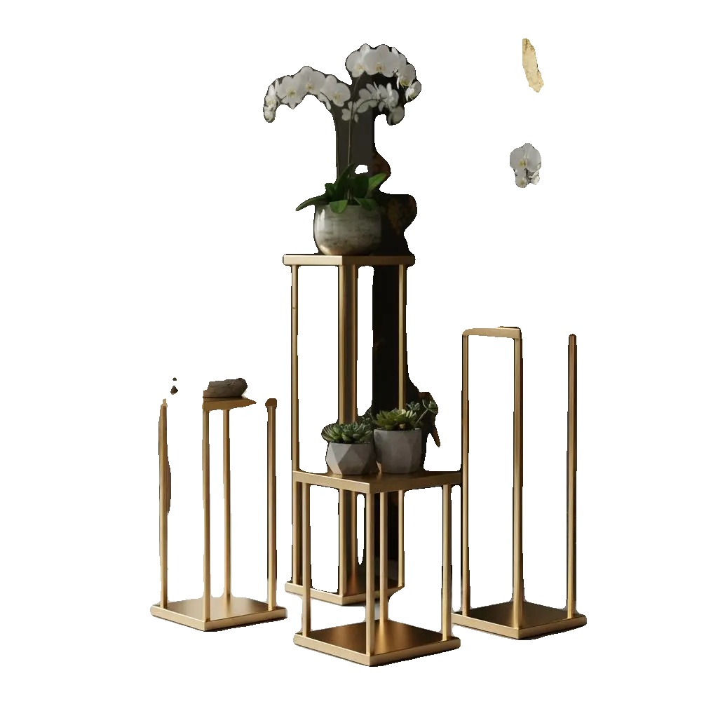 Blumenstand, 80 Cm Höhe, Geometrisches Schichtdesign, Armeegrün